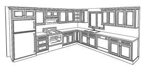 3D Line Drawing of Kitchen