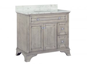 Wainwright 36 inch bathroom vanity in Old Harbor Grey with angled view