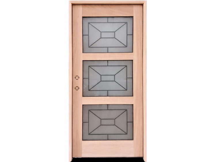 Mahogany 3-Lite Full Deco Glass Exterior Door