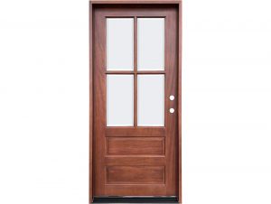 Mahogany 4-lite 2-panel French door with clear beveled insulated glass, prefinished in Color 02