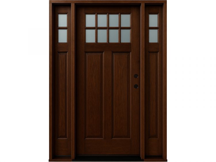 Mahogany 8-lite craftsman entry door with sidelites and prefinished color 02 finish