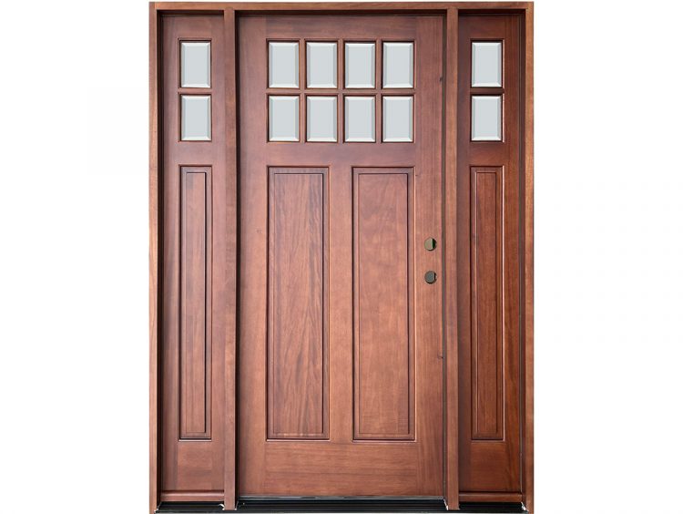 Mahogany 8-lite craftsman entry door with sidelites and prefinished color 02 finish