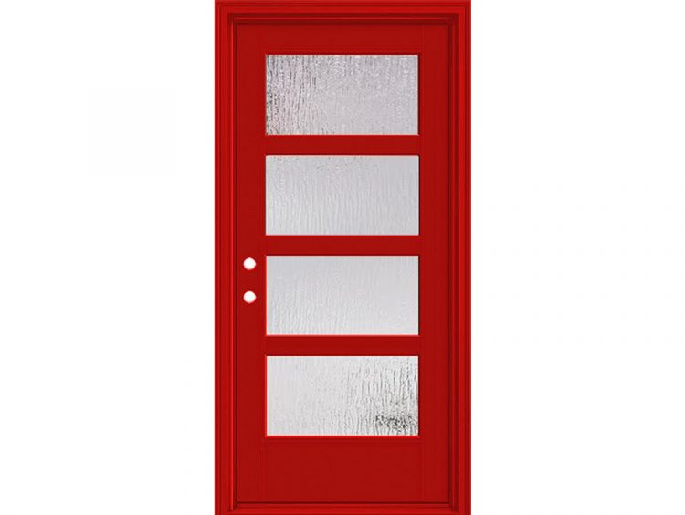 Malden 4-lite red fiberglass door with rain glass and smooth finish