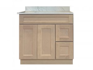 Sonona Wheat bathroom vanity with solid maple shaker doors and soft-close drawers