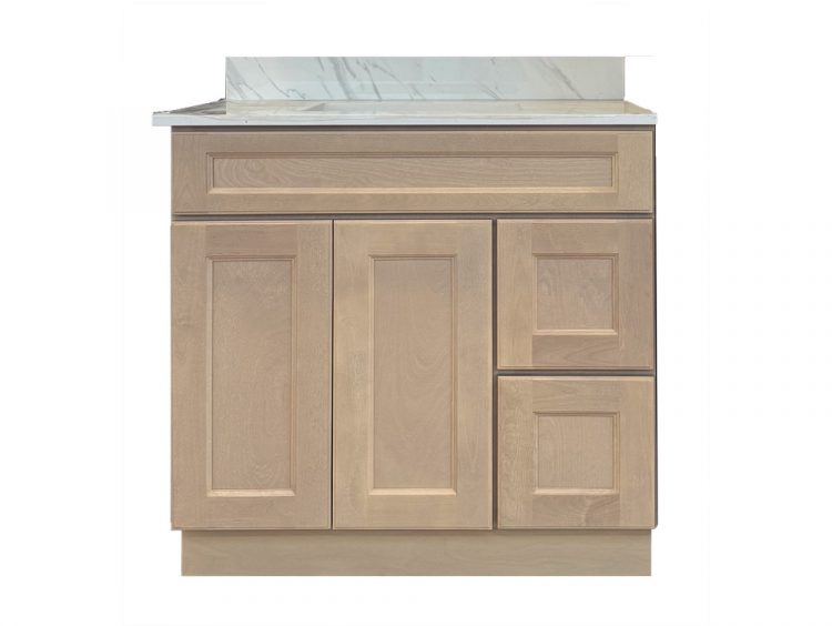 Sonona Wheat bathroom vanity with solid maple shaker doors and soft-close drawers