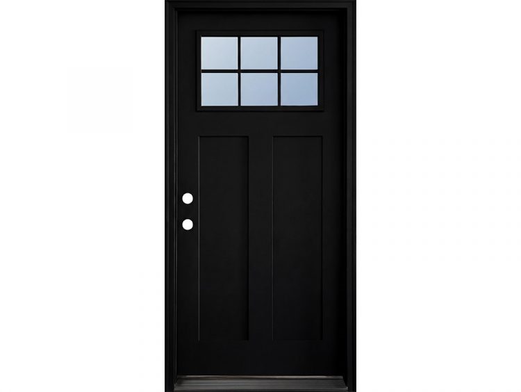 Craftsman 6-lite fiberglass exterior door with black exterior and white interior finish
