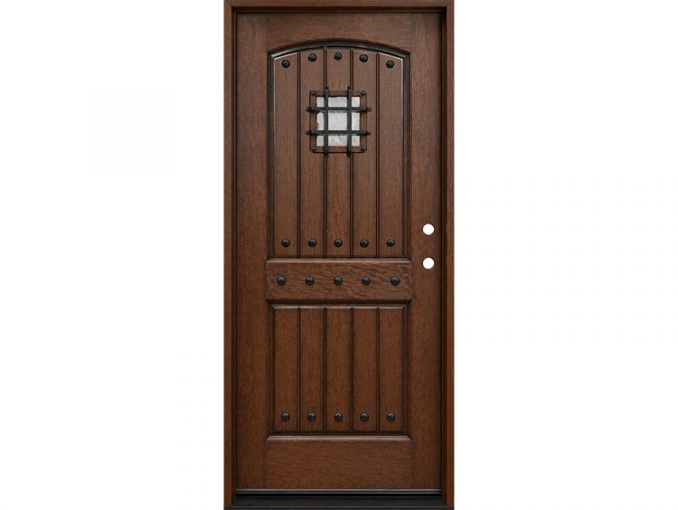 Classic speak easy prefinished fiberglass exterior door with decorative grille insert
