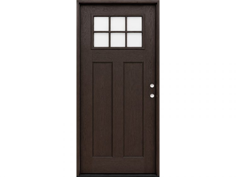 Dark walnut 6-Lite Craftsman fiberglass exterior door