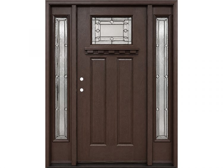 Dark walnut decorative fiberglass door unit with full sidelines